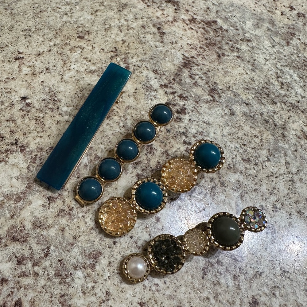 Chic Blue and Gold Hair Clip Set